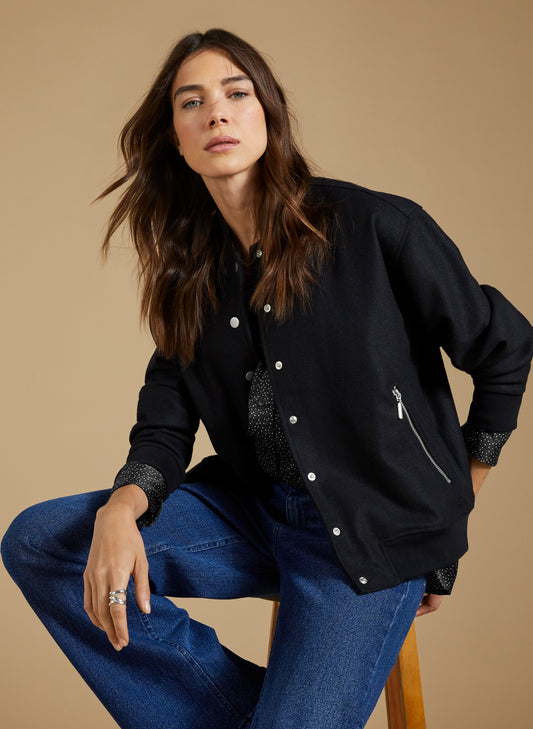 Antonia Wool Blend Bomber Jacket Caviar Black