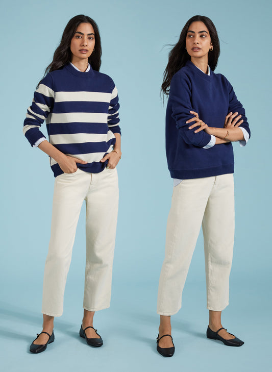 Vivien Reversible Organic Cotton Jumper Navy and Cream