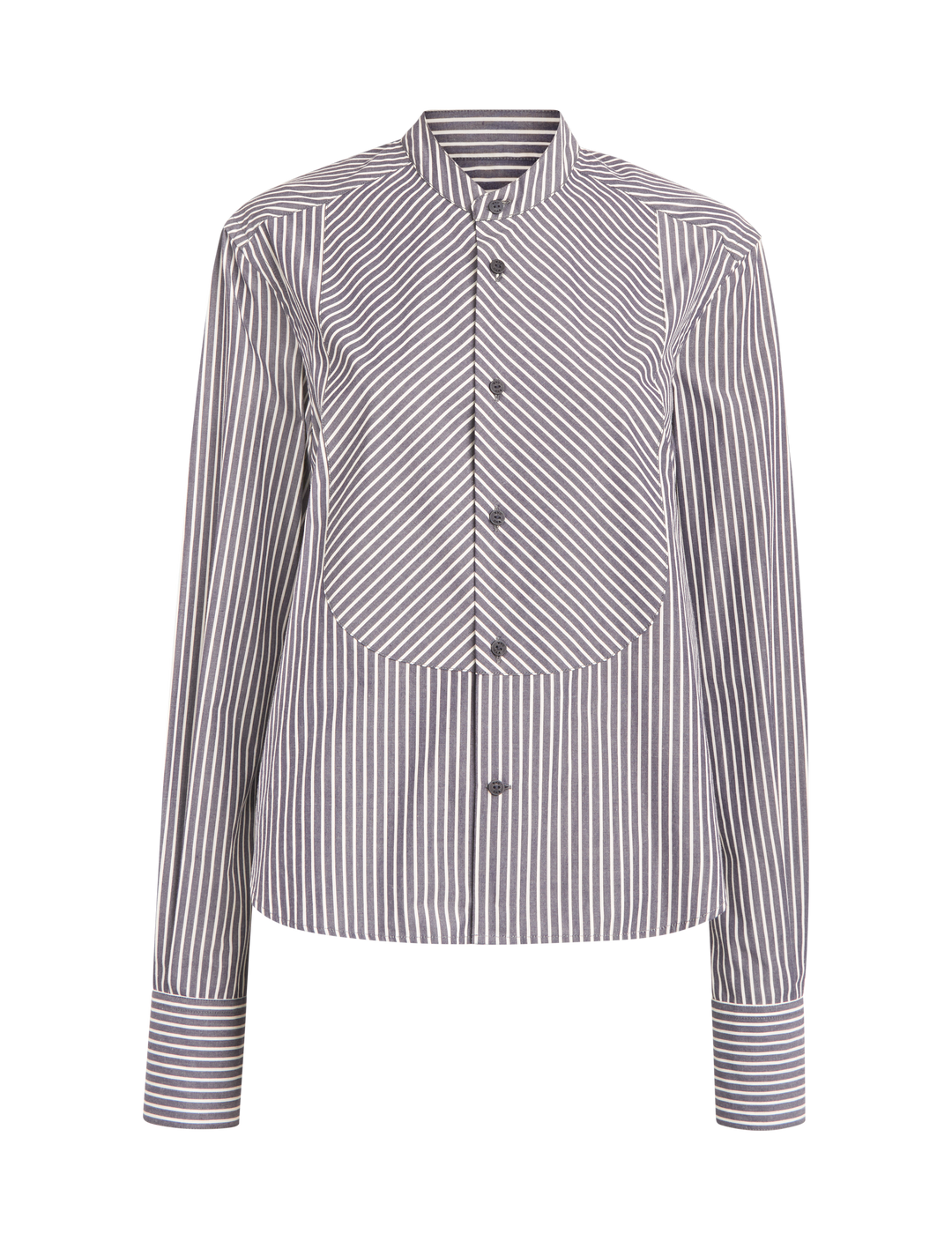Rue Curved Bib Blouse: Fine Poplin, Navy and Ivory