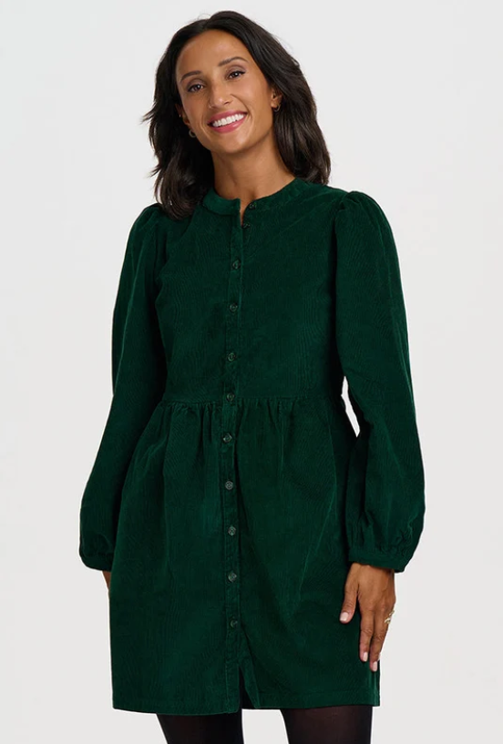 Brandy Cord Short Smock Dress - Green