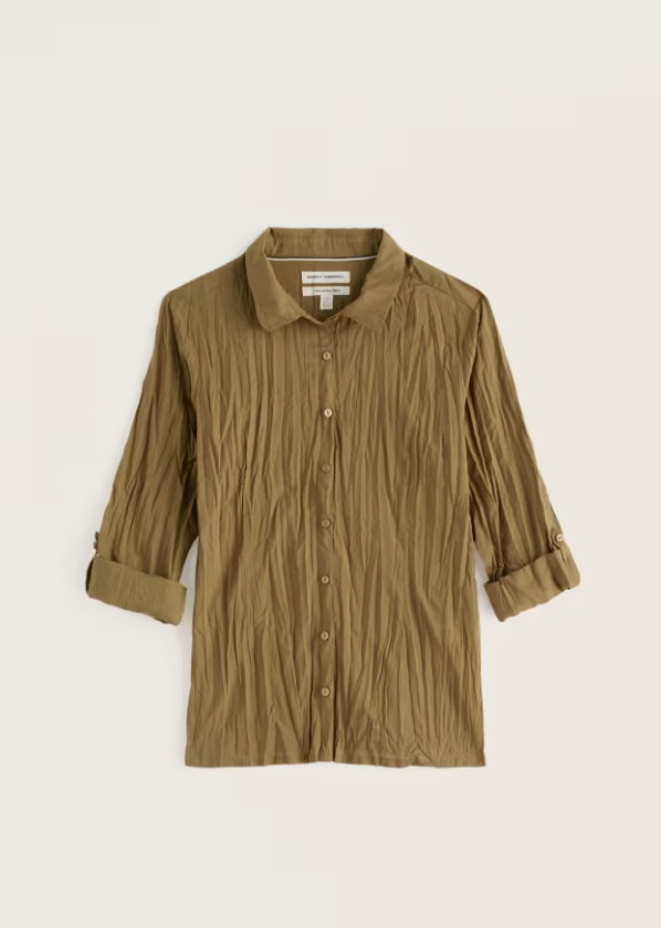 Larissa Plain Shirt in Crinkled Organic Cotton - Fern Moss