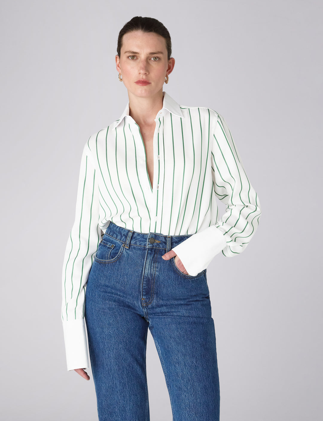 The Boyfriend Contrast Exaggerated Cuff and Collar: Green Wide Stripe