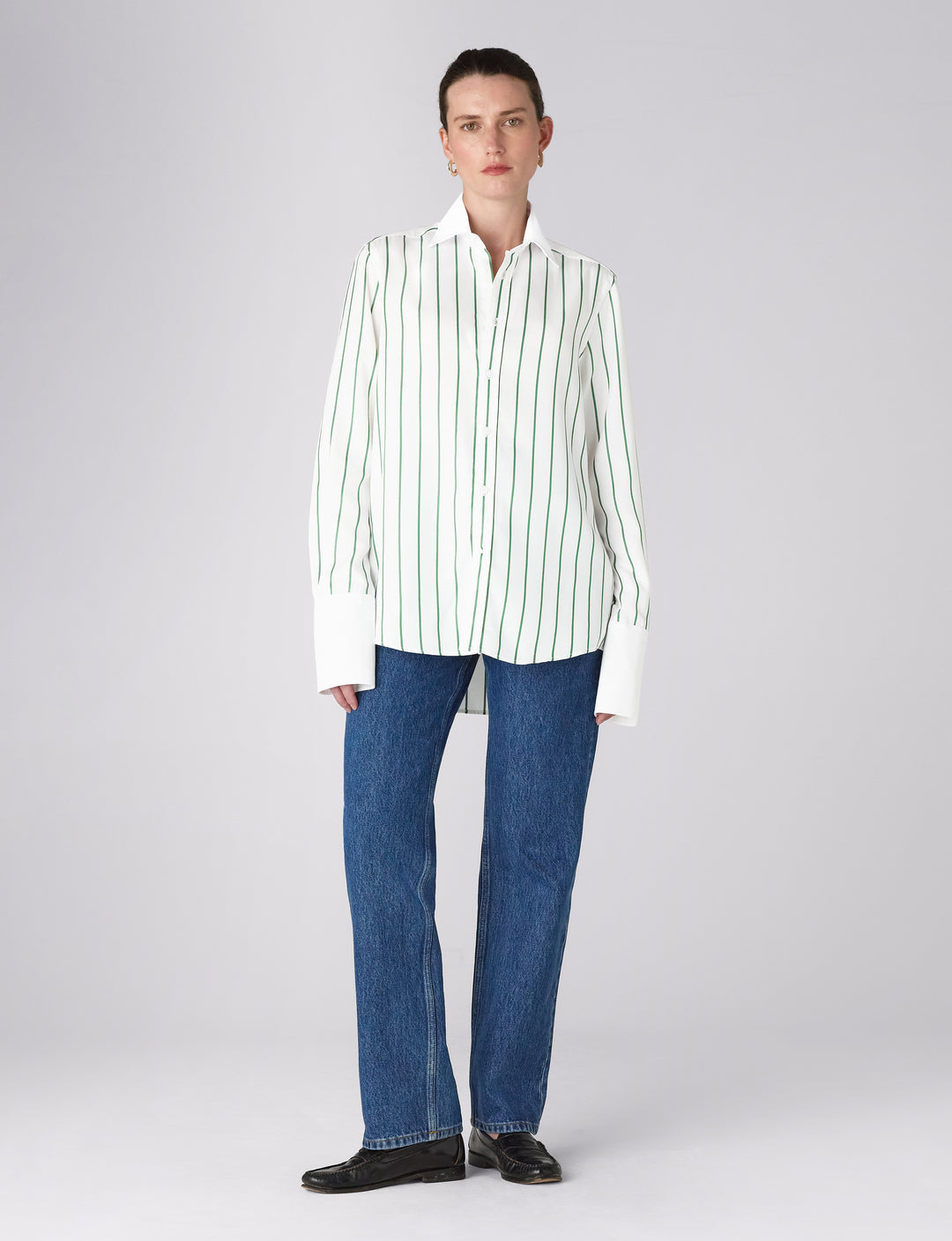 The Boyfriend Contrast Exaggerated Cuff and Collar: Green Wide Stripe