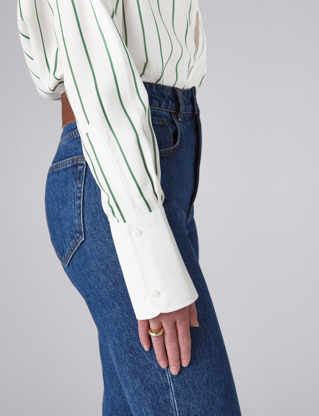 The Boyfriend Contrast Exaggerated Cuff and Collar: Green Wide Stripe