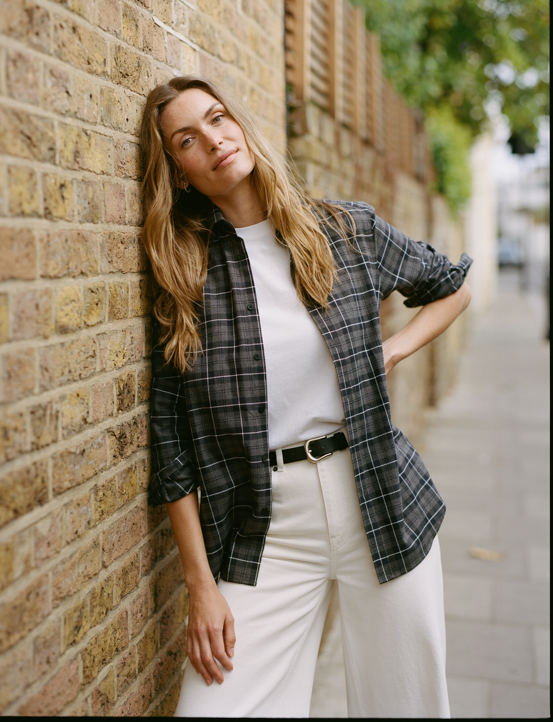 Brushed cotton grey checked shirt.