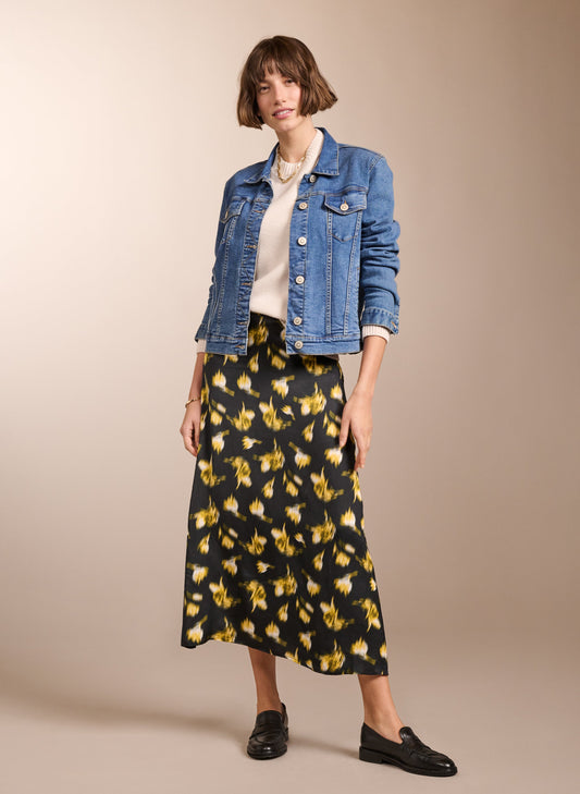 Doris Floaty Skirt / Black Blurred Floral