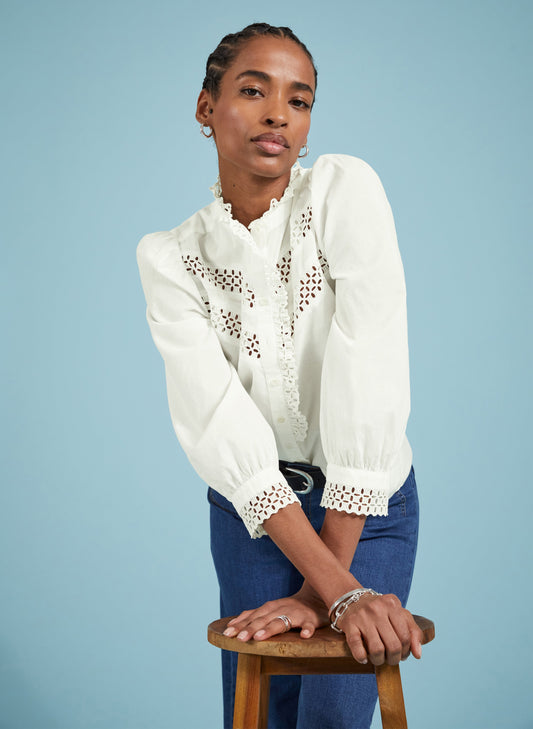 Isamaya Organic Cotton Broderie Detail Blouse Soft White
