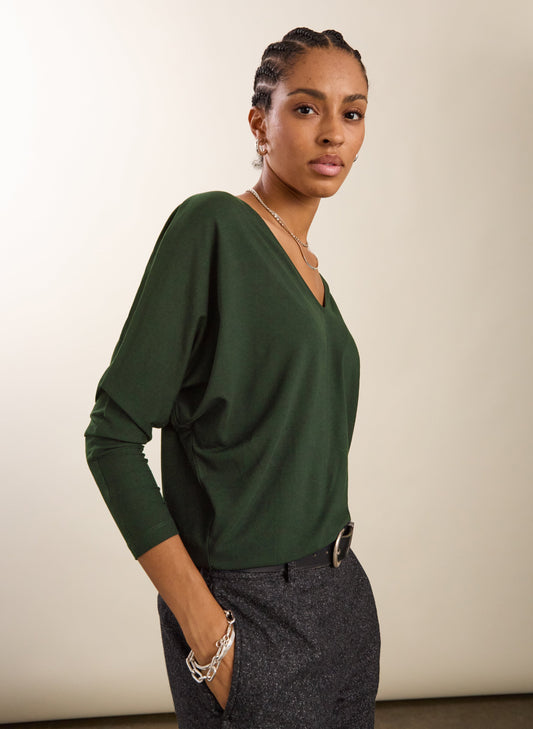 Ella Relaxed V-Neck Top / Khaki