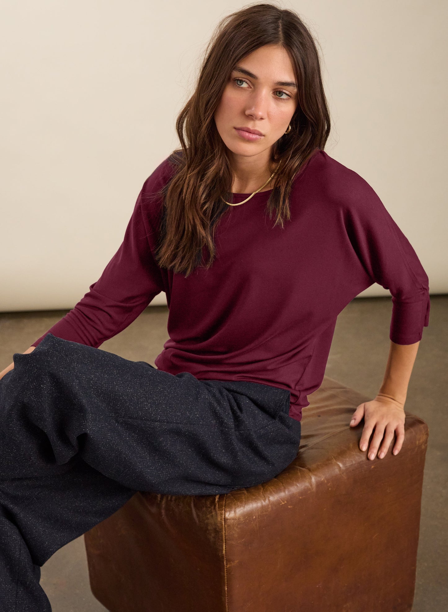 Spenser Relaxed Boat Neck Top / Burgundy
