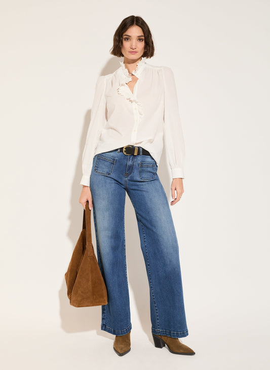 Milla Organic Cotton Broderie Detail Blouse Soft White
