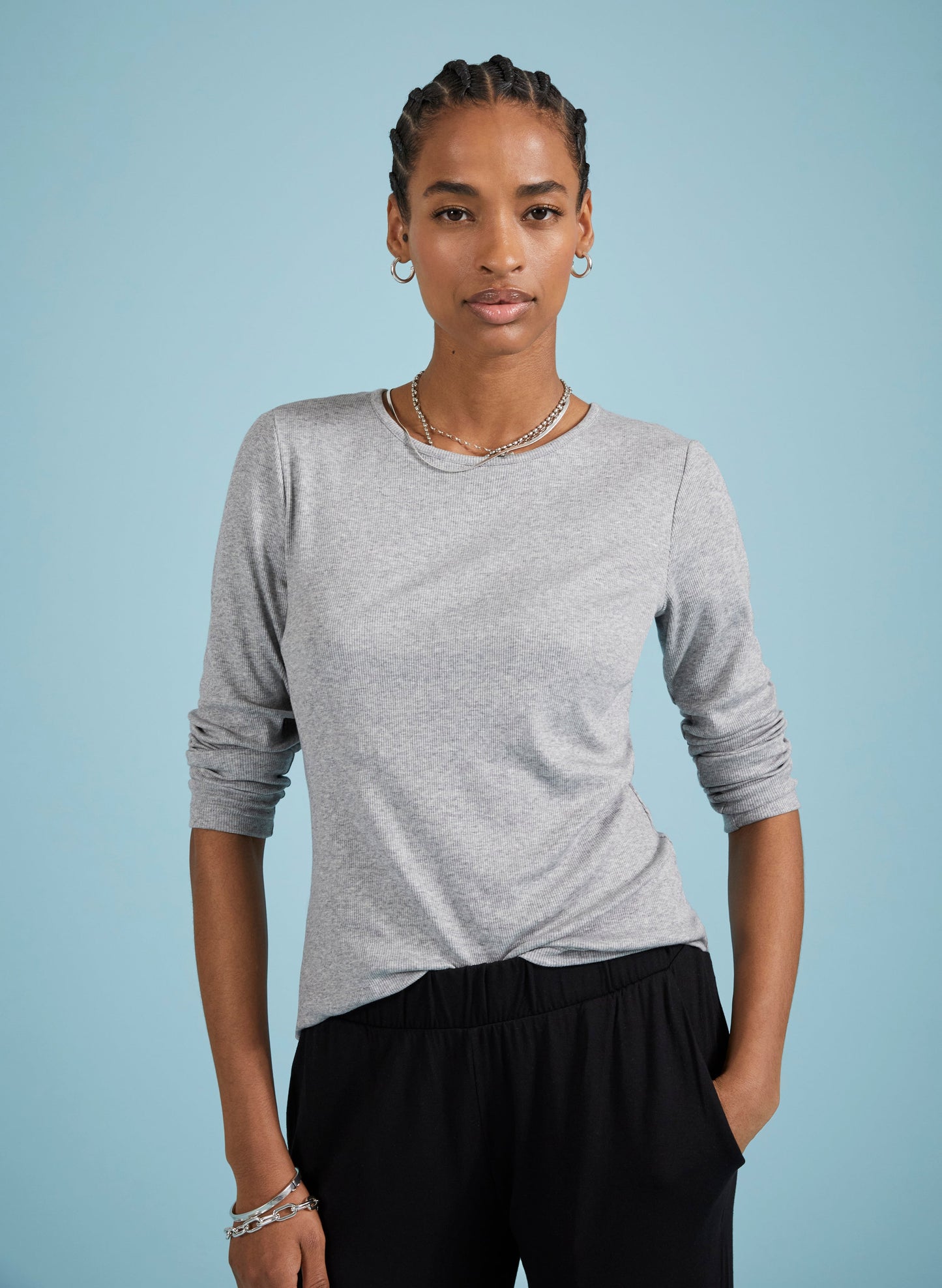 KrysteaLuxe Crew Neck Top / Grey Marl