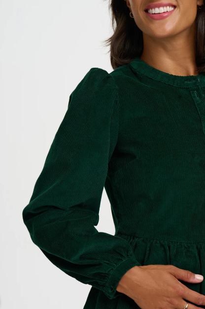 Brandy Cord Short Smock Dress - Green