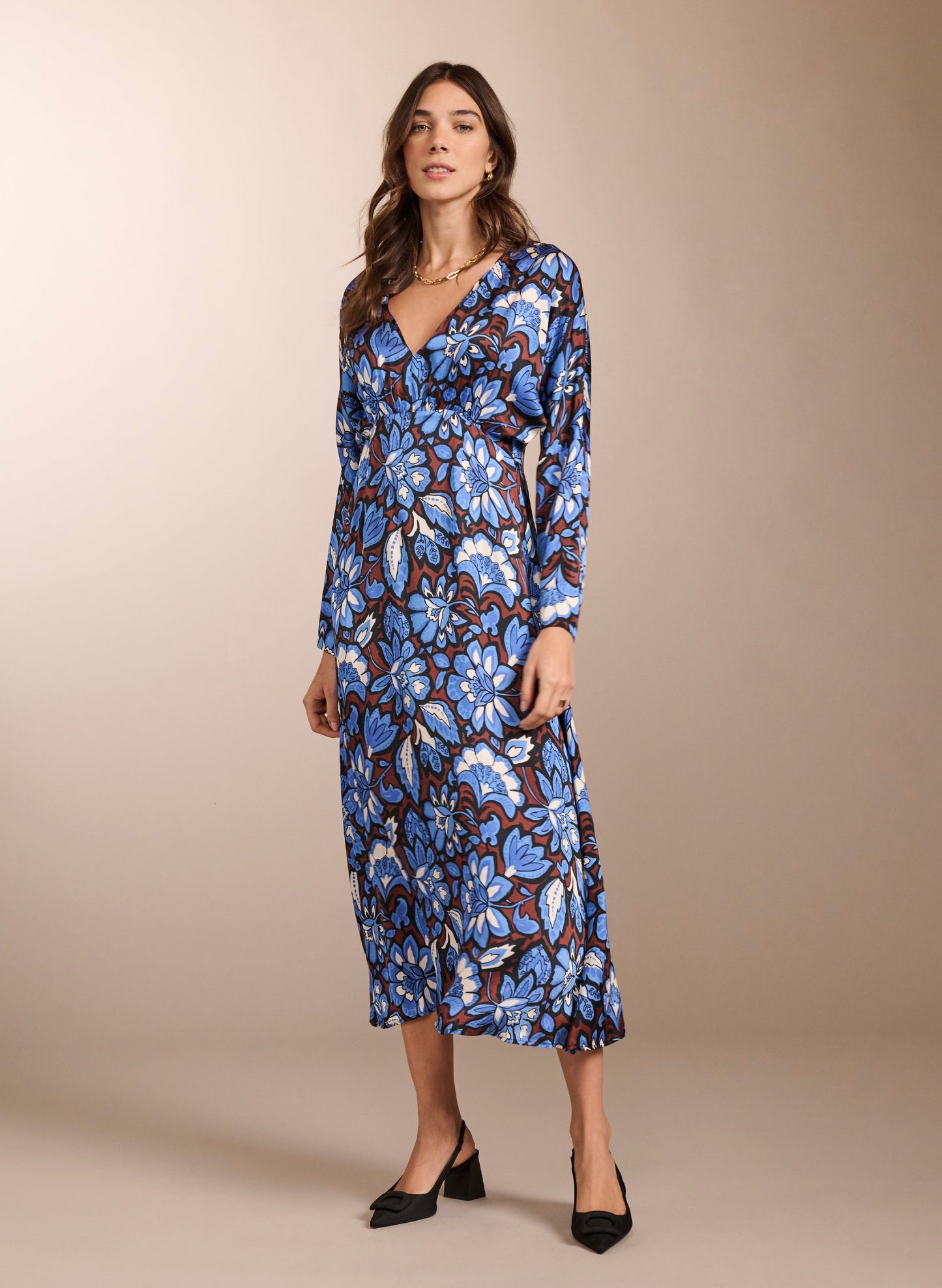 Arabella Printed Tea Dress Blue Floral Saraca