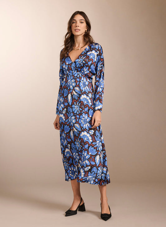Arabella Printed Tea Dress Blue Floral Saraca