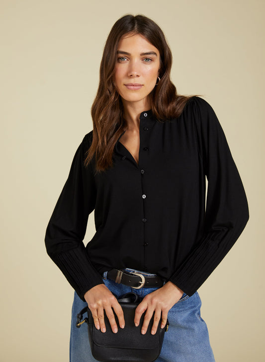 Caroline Button Detail Blouse / Caviar Black
