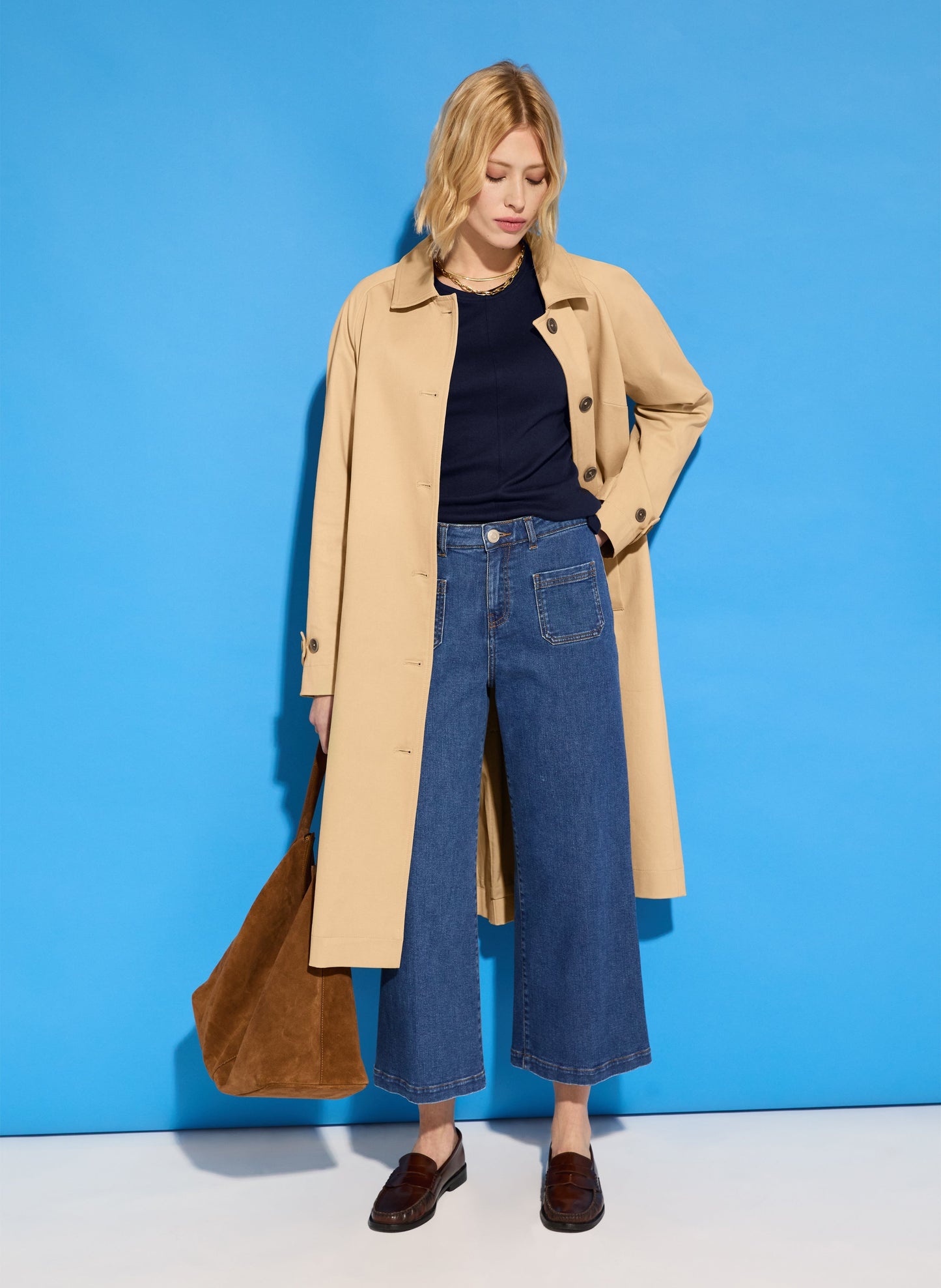 Jena Organic Cotton Stretch Wide Crop Jeans / Washed Indigo
