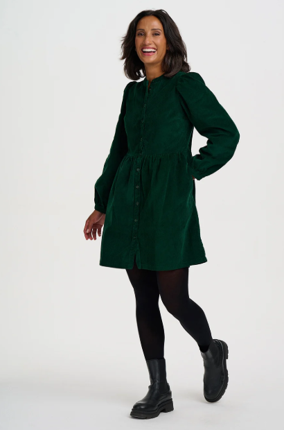Brandy Cord Short Smock Dress - Green