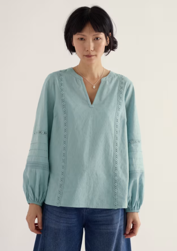 Pale seaglass coloured cotton blouse.