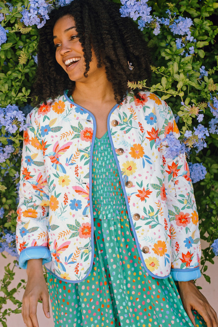 Rocco Quilted Jacket - Off-White, Tropical Hummingbird