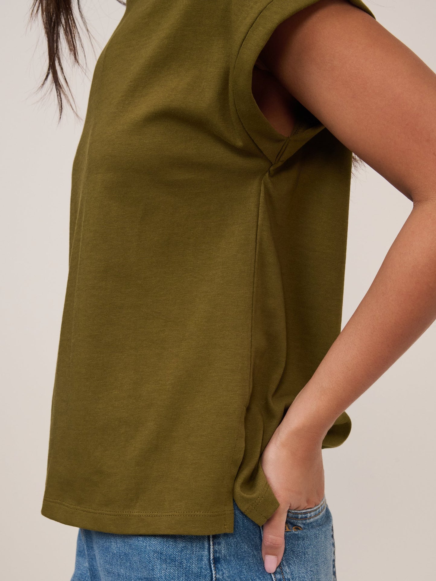 Khaki Green Cap Sleeve T-Shirt