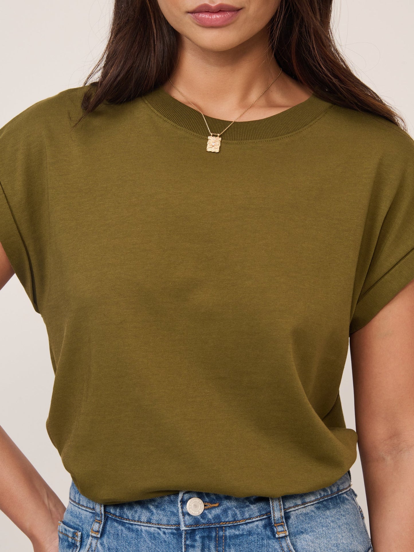 Khaki Green Cap Sleeve T-Shirt