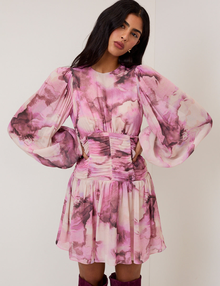 Pink Watercolour Floral Reese Mini Dress