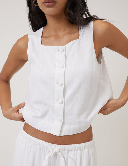 White linen button down vest.