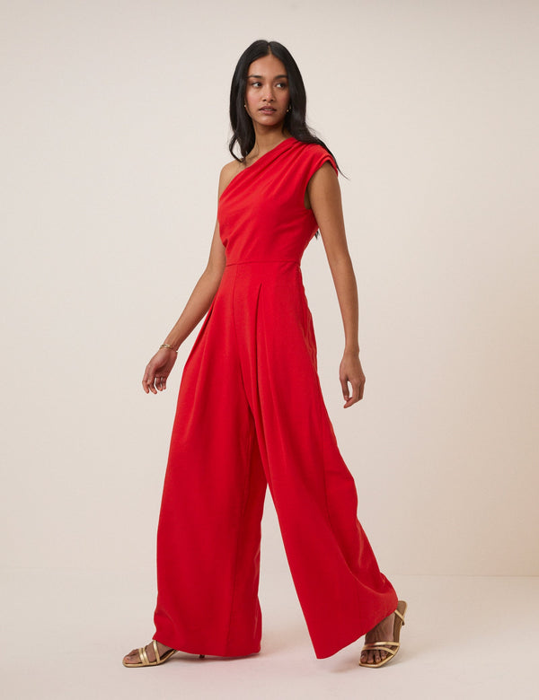 Red One Shoulder Sanaria Jumpsuit