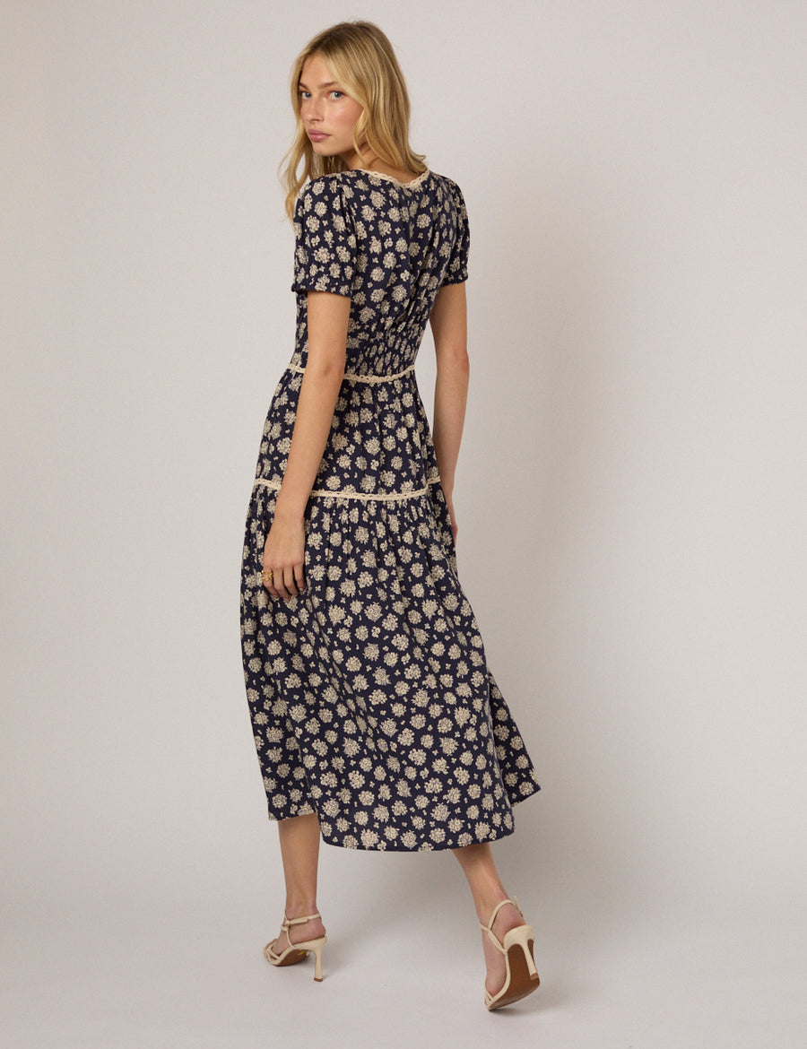 Navy Floral Tiered Dara Midi Dress