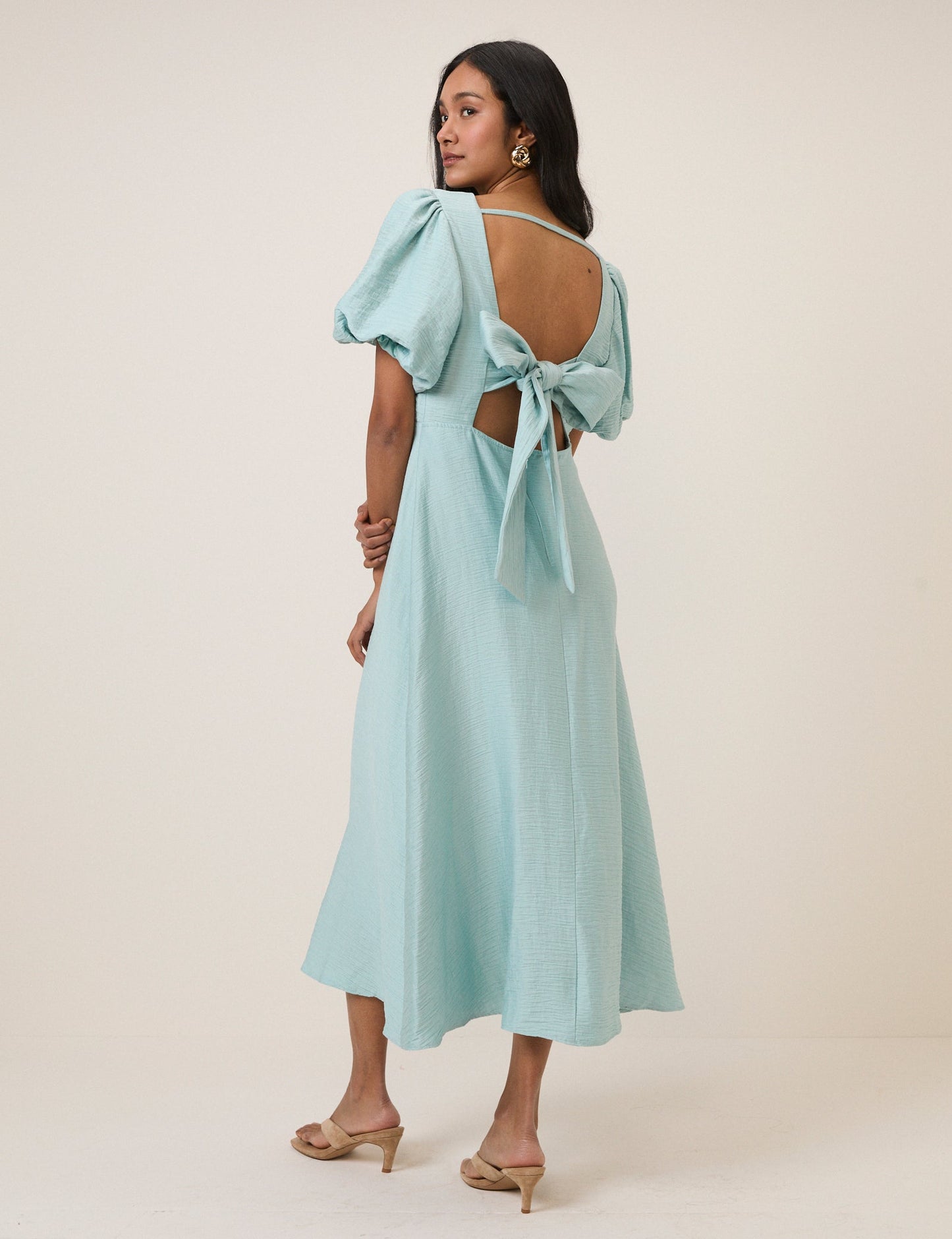 Blue Puff Sleeve Zola Midi Dress