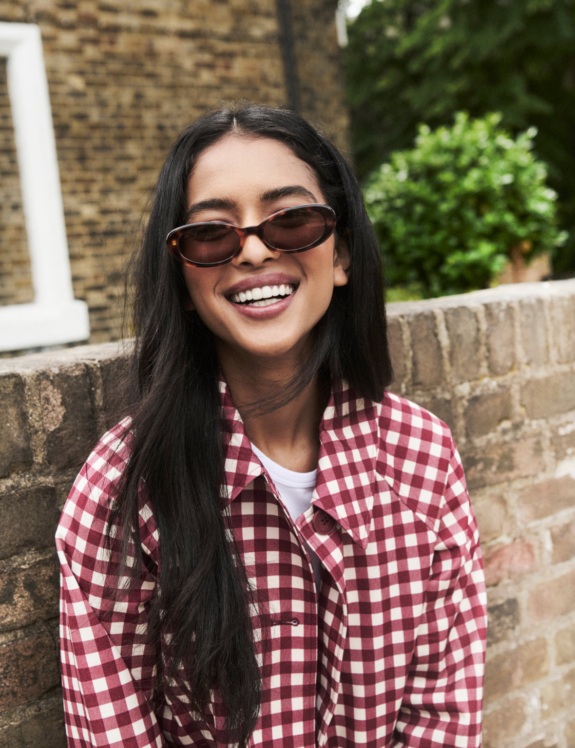 Cherry red gingham swing jacket.