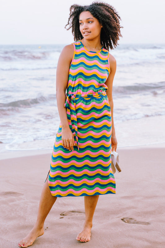 Rory Midi Jersey Dress - Multi, Rainbow Waves