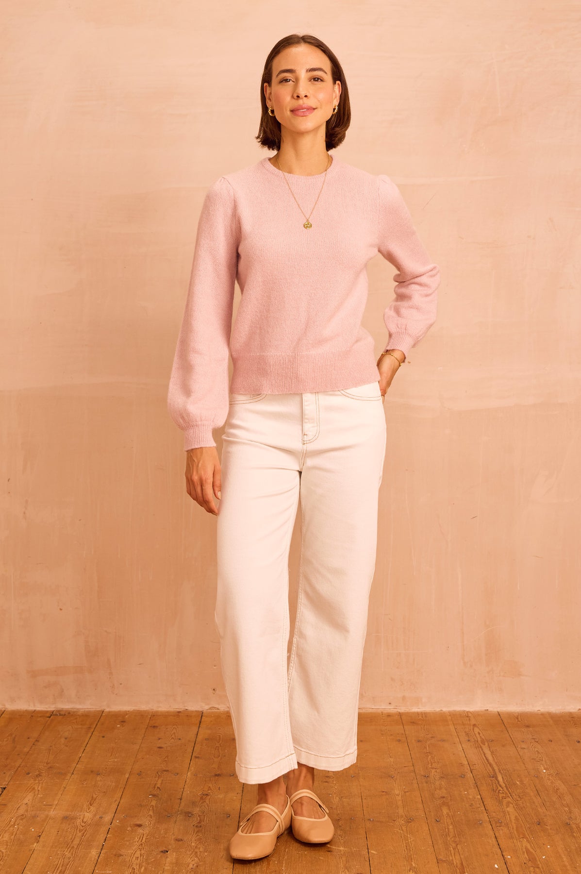 Alpaca Blend Puff Sleeve Jumper - Dusty Pink