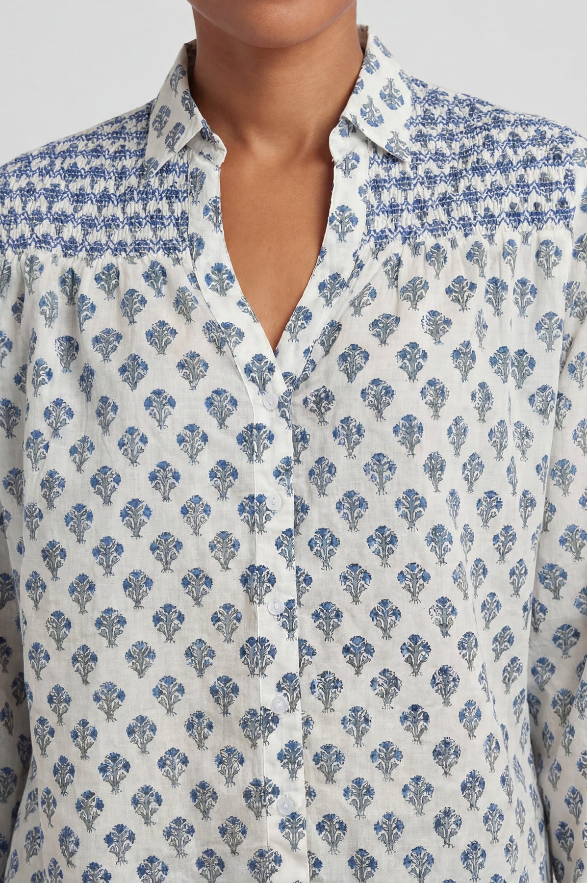 Livi Organic Cotton Blouse - Cream/Blue