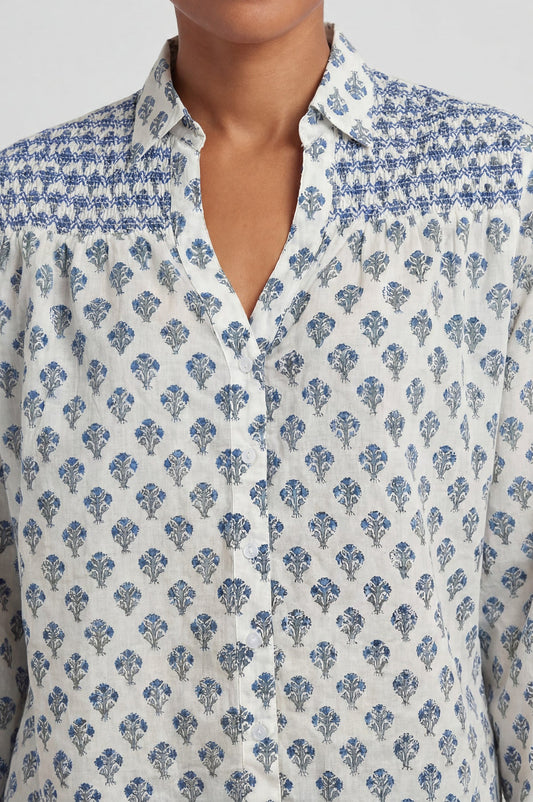 Livi Organic Cotton Blouse - Cream/Blue