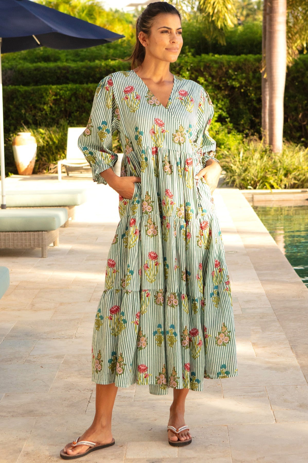 Surbhi 3/4 Sleeve Dress - Teal/Multi