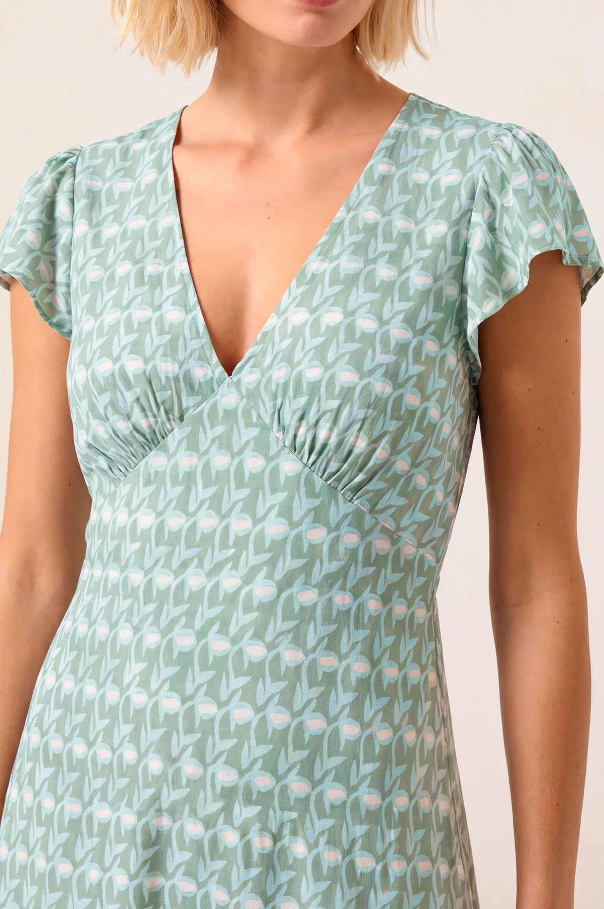 Sophie Viscose Dress - Sage/White