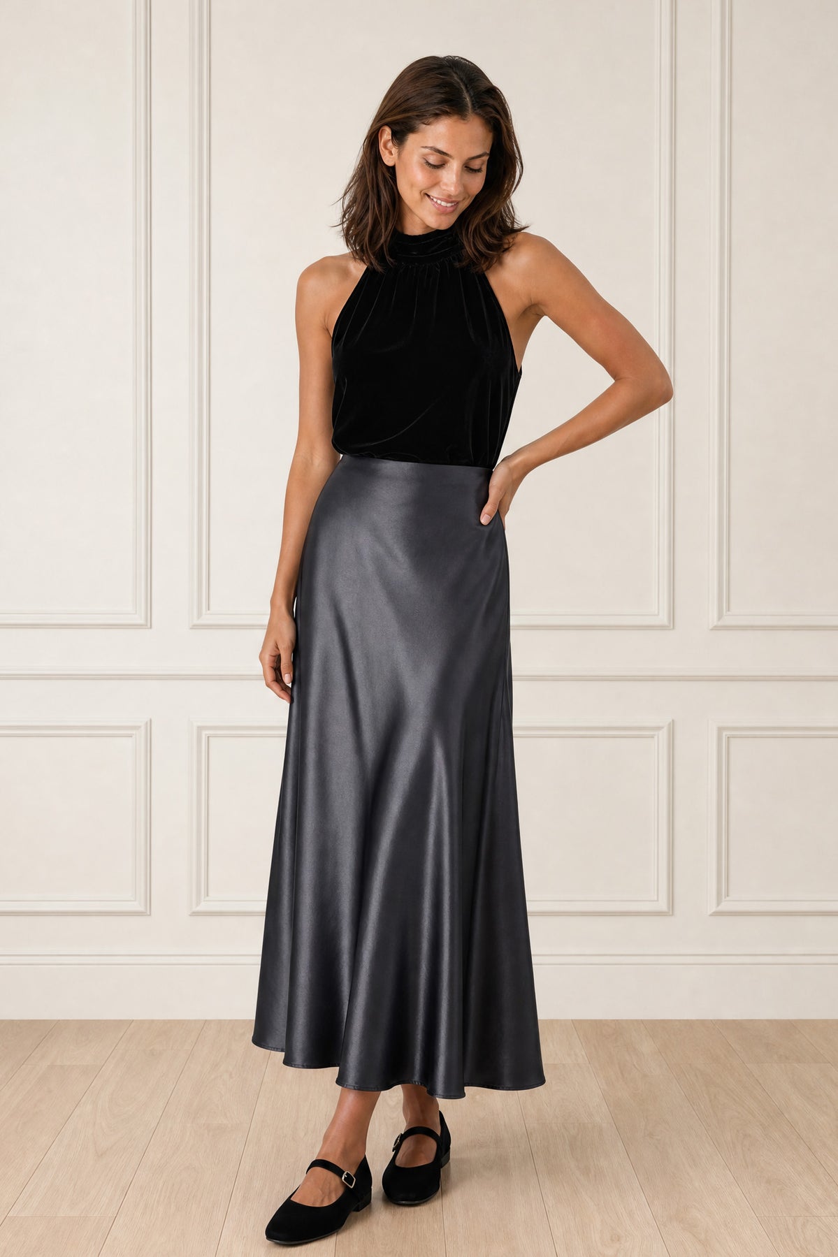 Satin Slip Skirt - Slate