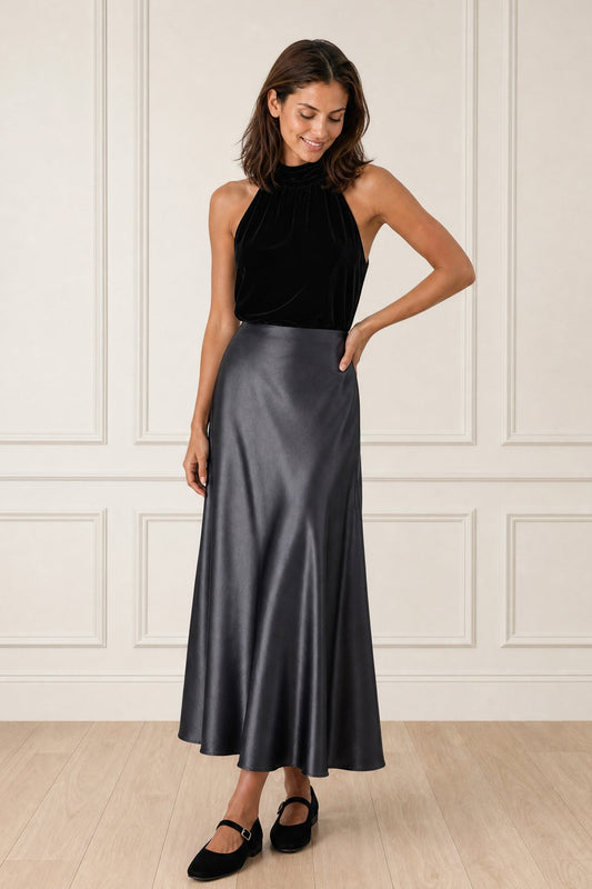 Satin Slip Skirt - Slate