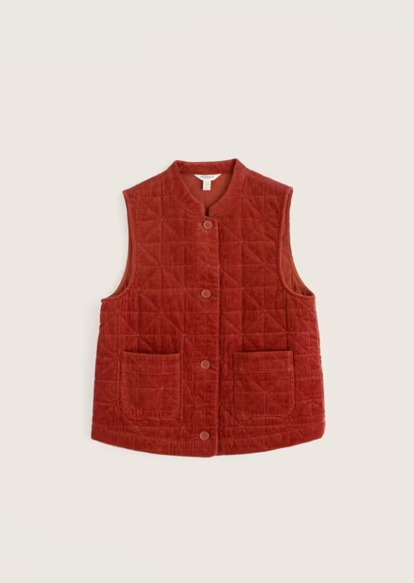 Incoming Tide Organic Cotton Cord Gilet - Dark Terracotta