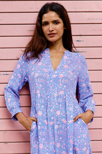 Mara Rayon Dress - Blue/Pink
