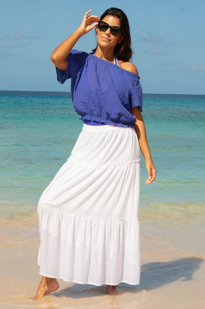 Ilana Frill Organic Cotton Gauze Top - Cobalt