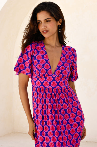 Sylvie EcoVero Dress - Blue/Pink