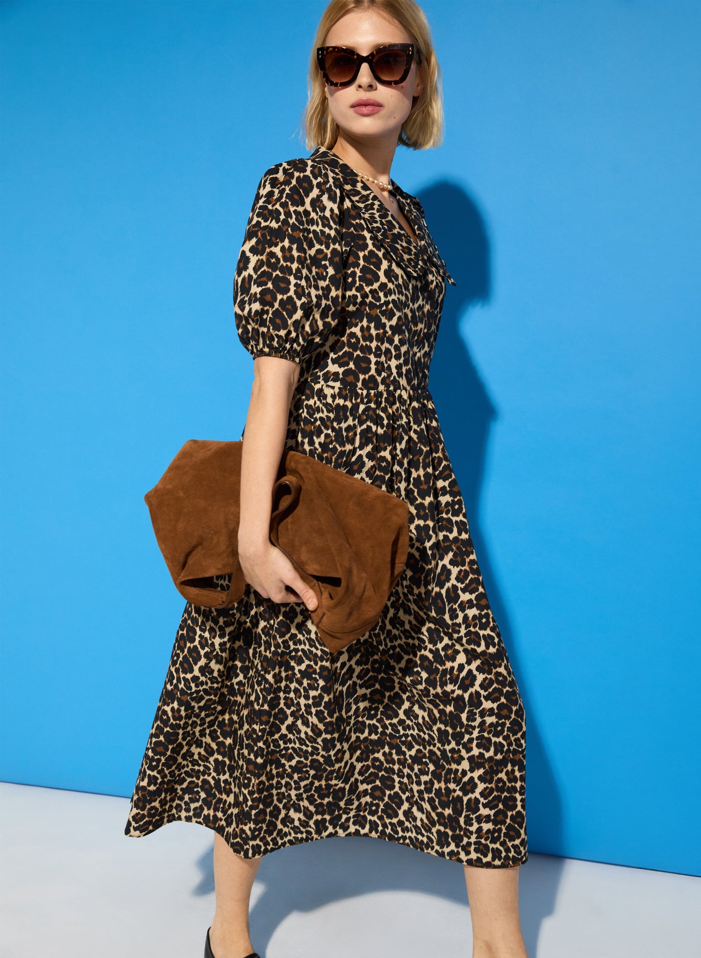 Imogen Organic Cotton Printed Midi Dress Brown Leopard