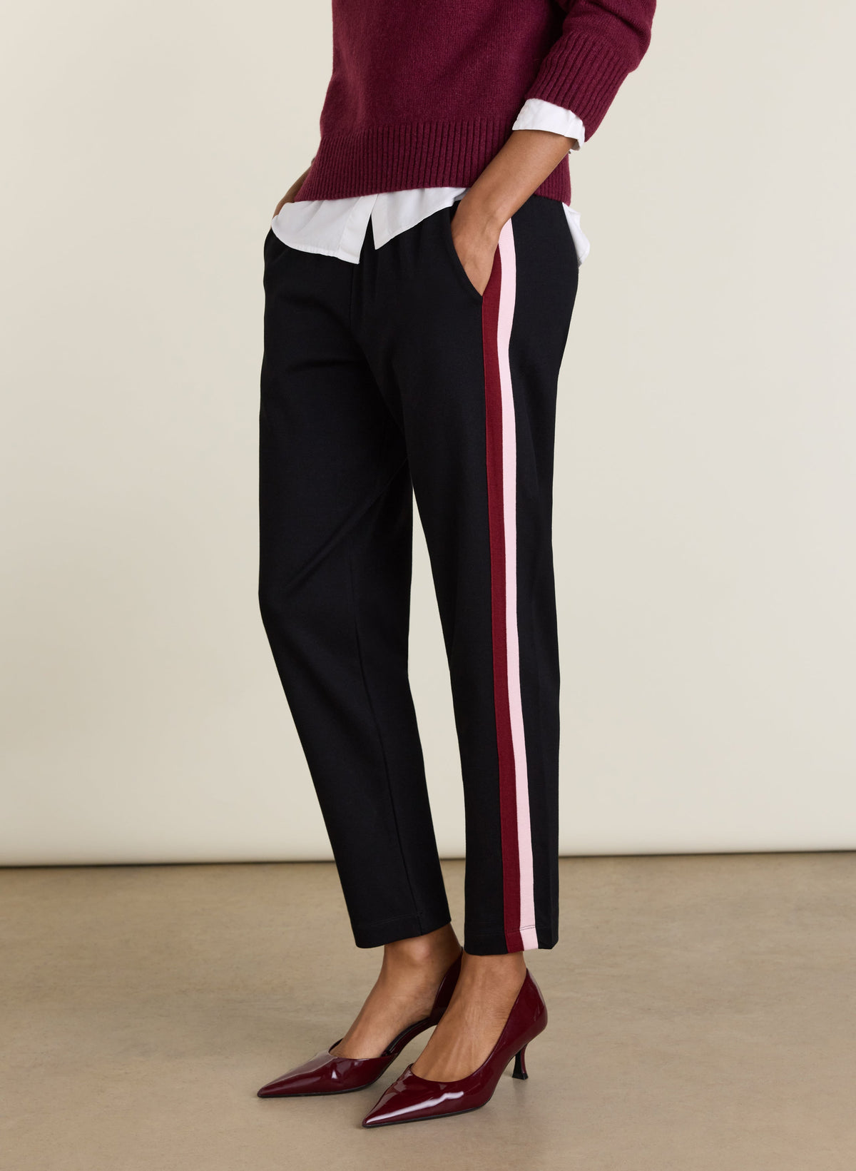 Jay Side Stripe Tapered Trousers - Caviar Black, Burgundy & Pink