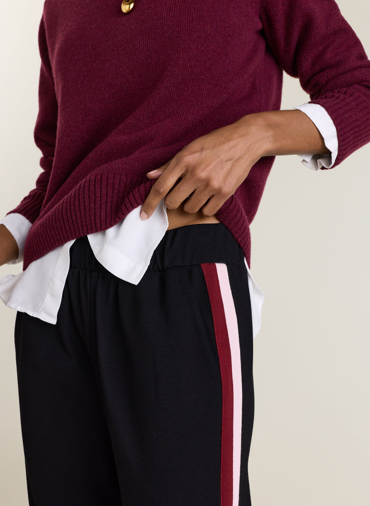 Jay Side Stripe Tapered Trousers - Caviar Black, Burgundy & Pink