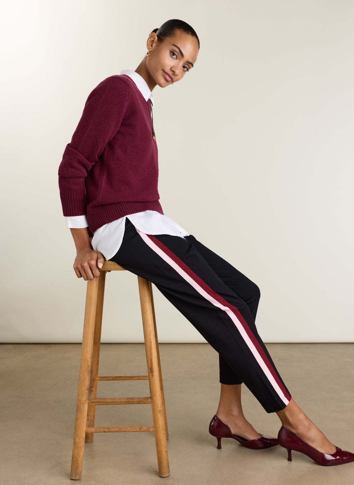 Jay Side Stripe Tapered Trousers - Caviar Black, Burgundy & Pink