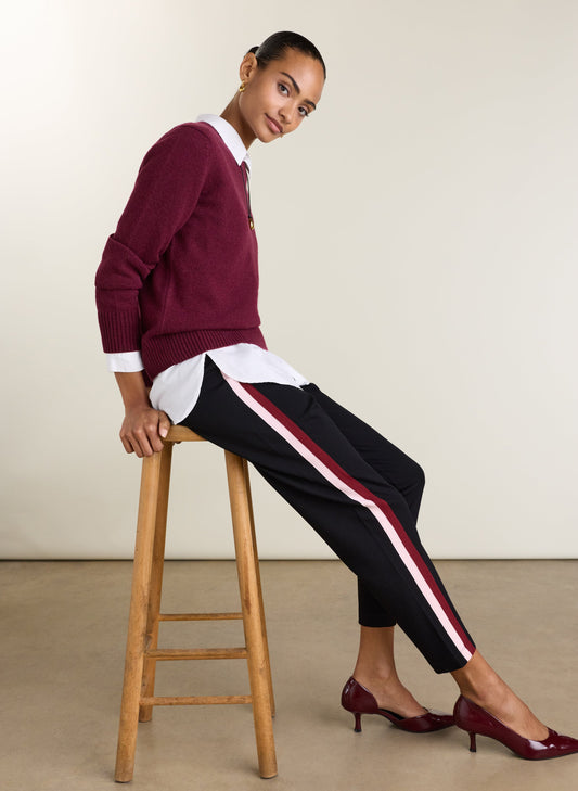 Jay Side Stripe Tapered Trousers - Caviar Black, Burgundy & Pink