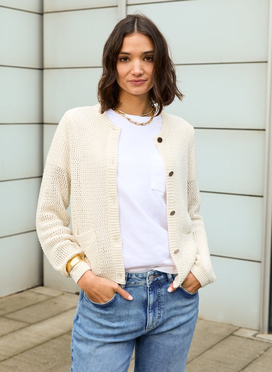 Catarina Ecotec Cropped Knitted Jacket Cream