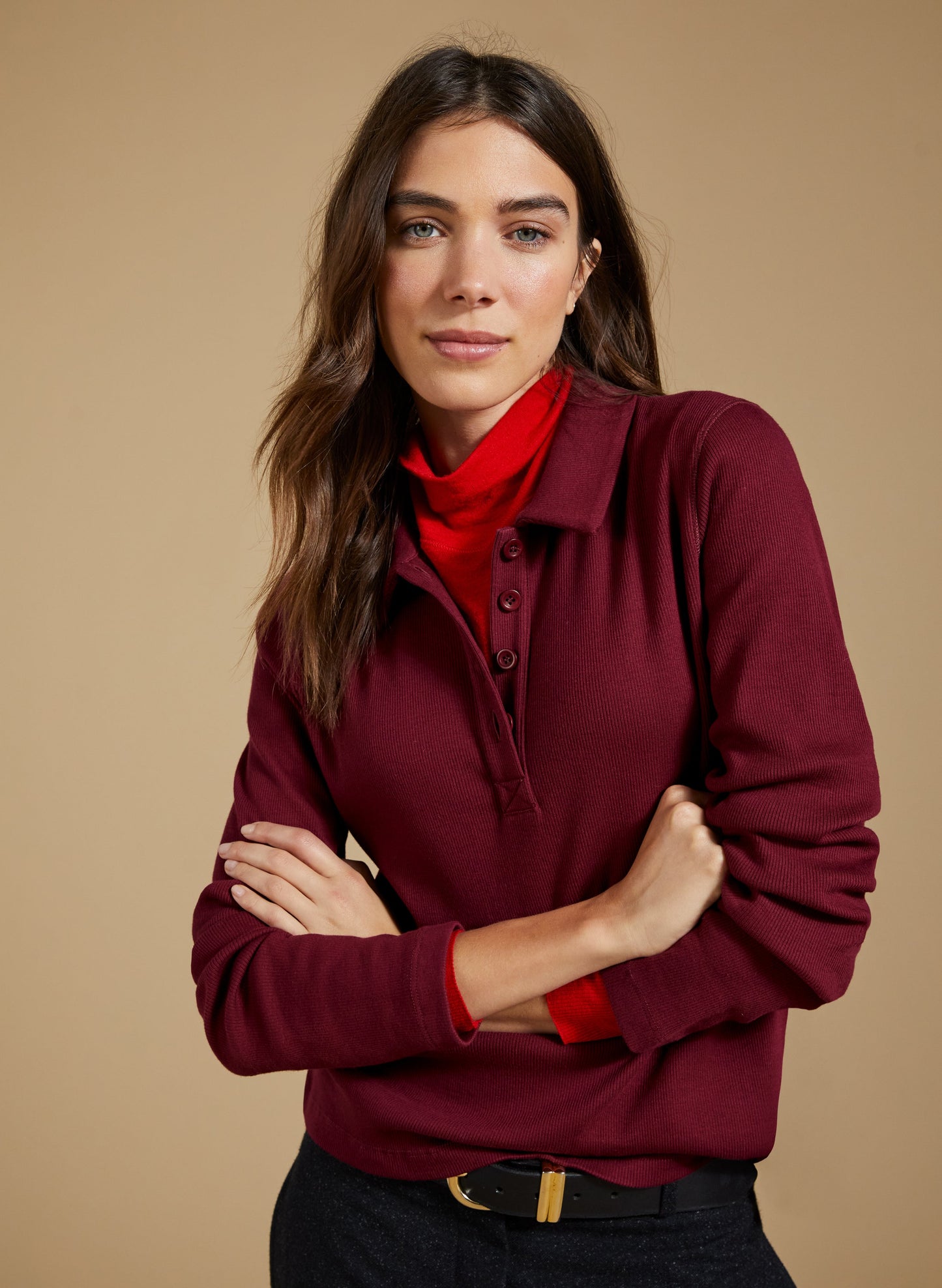 Luanne Organic Cotton Collar Top Burgundy